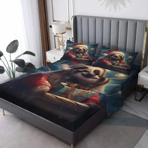 Vista 9 de Juego de sábanas de Navidad con diseño de gato tamaño individual, sábanas de microfibra suave y bolsillo profundo, sábanas y fundas de almohada