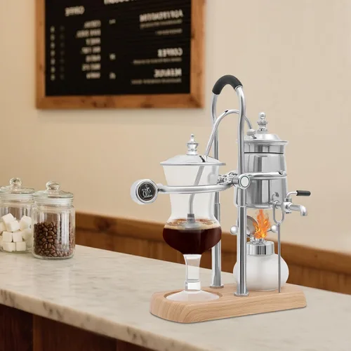 Vista 7 de Cafetera de sifón vintage, cafetera de sifón, elegante sistema de cafeteras retro, cafetera plateada con lámpara de alcohol para un rico sabor