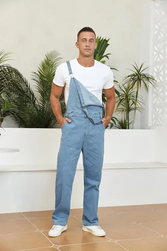 Vista 24 de Overol de mezclilla para hombre, ajustado, elástico, a la moda, con bolsillos
