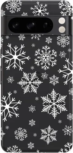 Vista 3 de Blingy's Funda para Google Pixel 8 Pro, bonito patrón de Navidad con diseño de copos de nieve de invierno, funda protectora transparente de TPU