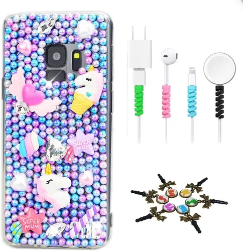 Vista 15 de Sparkle Funda compatible con Samsung Galaxy J2 Prime – Elegante funda 3D hecha a mano con diseño de libélula y diamantes de imitación con protector