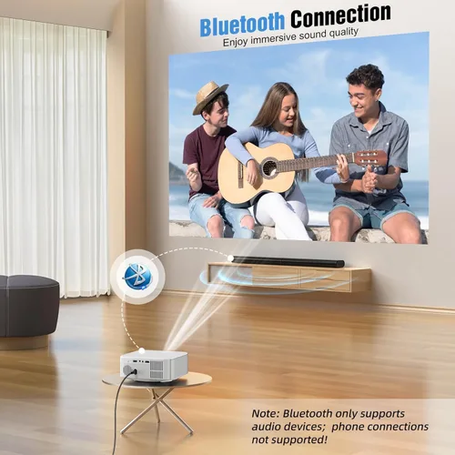 Vista 4 de HAPPRUN Proyector de cine para exteriores, proyector nativo HD 1080P E-Focus, proyector Bluetooth compatible con TV Stick Smartphone/HDMI/USB