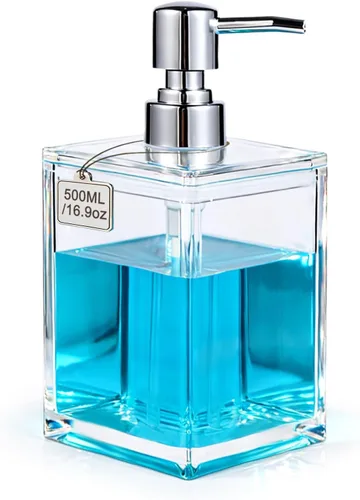 Vista 8 de LGURT Dispensador de jabón acrílico transparente cuadrado de 10.1 fl oz con bomba, dispensador de jabón de manos compacto recargable para encimera