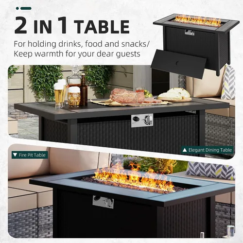 Vista 3 de Mesa para fogata de propano de 44 pulgadas, mesa rectangular de gas para exteriores de 50,000 BTU con tapa, cubierta impermeable, mesa rectangular