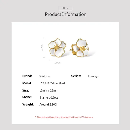 Vista 5 de Santuzza Aretes de oro macizo de 10 quilates con diamantes esmaltados para mujer