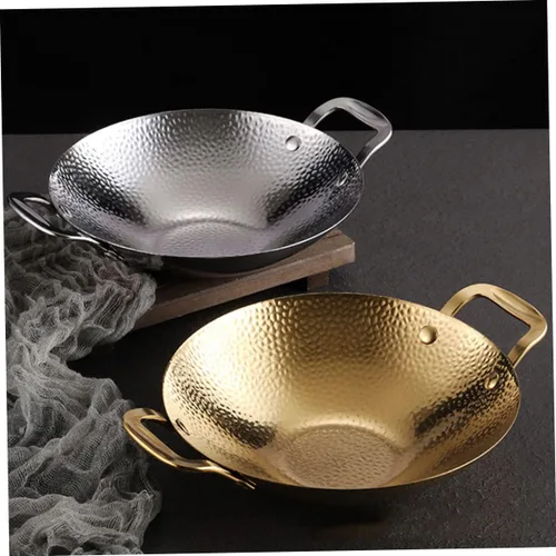 Vista 6 de Olla seca de acero inoxidable con doble asa para el hogar, olla caliente estilo coreano para cocinar y utensilios de cocina portátiles para uso