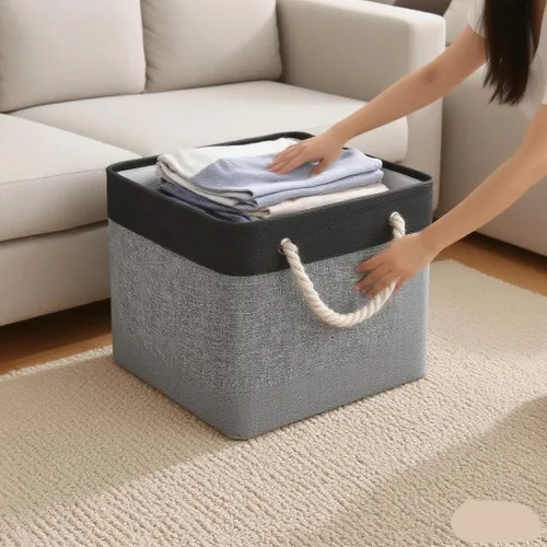 Vista 5 de Fabric Storage Cubes, 11 inch cube storage bin with Handles, 11x11cube storage organizer bins, Collapsible Storage Bins for Shelves and Home, Cubby