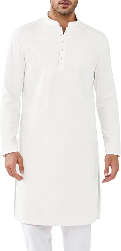 Vista 7 de Runcati Camisa Henley con textura Kurta Thobe para hombre Azul marino