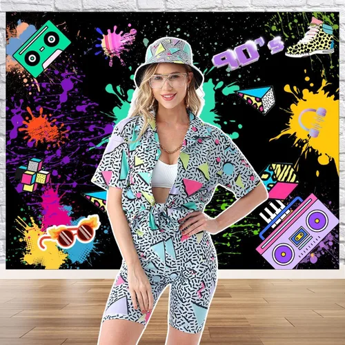 Vista 6 de Traje de los años 80 y 90 para mujer, disfraz de hip hop, blusa con botones, manga corta hawaiana, 6