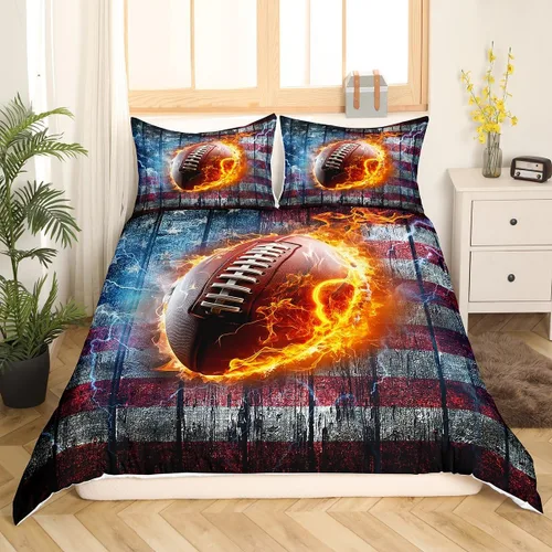 Vista 4 de Juego de funda de edredón para niños de fútbol americano, tamaño individual, juego de ropa de cama de fútbol de rugby de llama, decoración