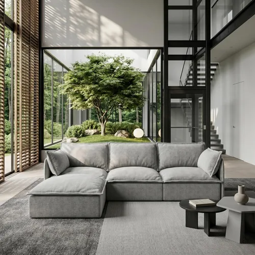 Vista 28 de Acanva Sofá modular modular para sala de estar, cómodo sofá convertible en nube, sofá de gran tamaño con otomana y fundas de felpilla lavables