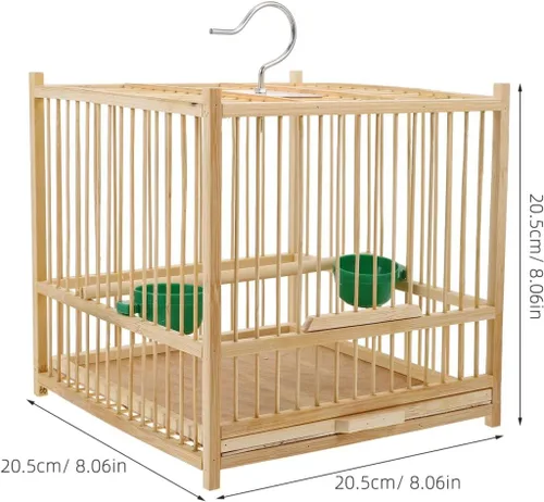 Vista 6 de SUPVOX Jaula de bambú para pájaros con decoración de perlas: jaula cuadrada de loro beige de 8.07 pulgadas para pájaros pequeños - Incluye tazas
