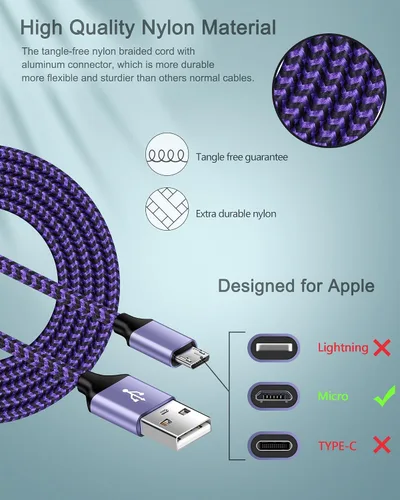 Vista 44 de AILKIN - Cargadores para iPhone con certificación MFI, cable Lightning trenzado de 6 pies de largo USB Wall Charger, Fast Charging Power Cord Plug