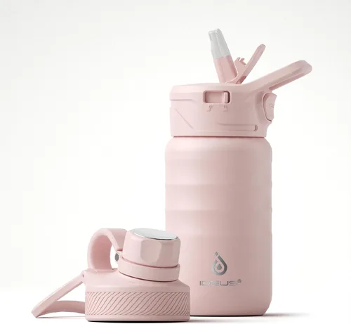 Vista 38 de IDEUS Botella de agua aislada de 12 onzas, botella de agua aislada de acero inoxidable para la escuela, botellas aisladas con pajitas a prueba