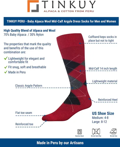 Vista 4 de TINKUY PERU - Calcetines de rombos de longitud media, calcetines de lana de alpaca para hombre y mujer