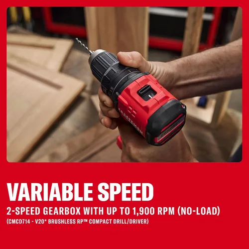 Vista 7 de CRAFTSMAN V20 Brushless RP Drill Driver and Impact Driver Compact 2 Tool Combo Kit With 2 x 2ah Battery and Charger, 1900 RPM Power Drill, 2100