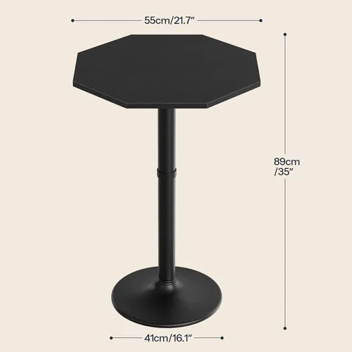 Vista 3 de HOOBRO Mesa de bar negra, mesa de pub moderna con base de metal resistente, mesa de cóctel octogonal de altura de barra, para cocina, sala de estar
