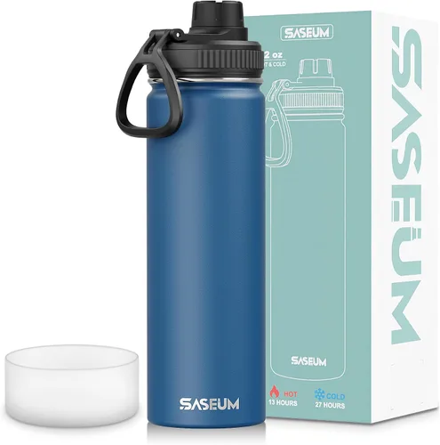 Vista 33 de SASEUM Botella de agua de acero inoxidable de 12 onzas, botella aislada sin BPA con tapa de boquilla a prueba de fugas, botella de metal de boca