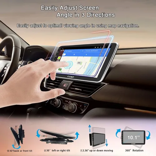 Vista 2 de CUSP Radio estéreo de coche doble DIN Android de 10.1 pulgadas con CarPlay inalámbrico y Android Auto, pantalla táctil QLED giratoria de 360°