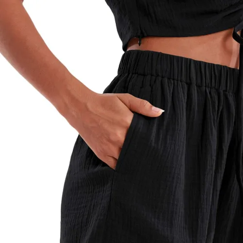 Vista 6 de Amazhiyu Conjunto de 2 piezas de gasa de algodón arrugado para mujer, pantalones cortos y tops de verano