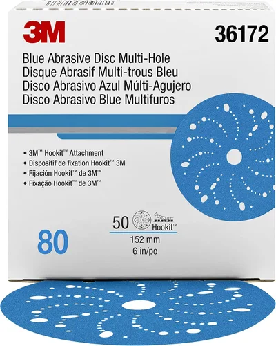 Vista 14 de 3M 3M-36142 Hookit disco abrasivo azul multi-agujero, 3" 80 Grado