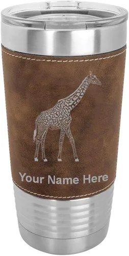 Vista 10 de LaserGram Vaso aislado al vacío de 20 onzas, jirafa, grabado personalizado incluido (piel sintética, estilo béisbol)
