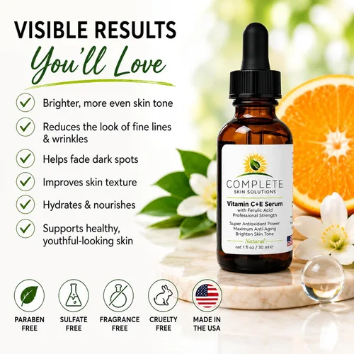 Vista 7 de Suero natural de vitamina C E con ácido ferúlico, 1 oz Ácido hialurónico