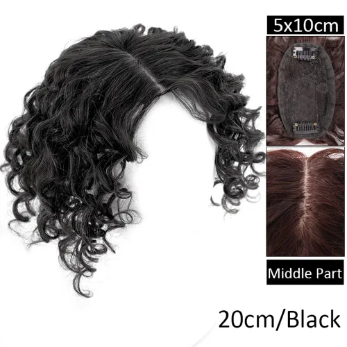 Vista 2 de Parte media suelta rizada ondulada postizo de cabeza de repuesto para la cabeza de la cabeza natural Snythetic, base para la pérdida de cabello