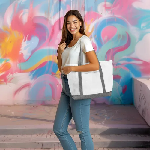 Vista 4 de Bolsa Dalix de 23 pulgadas, calidad superior, 24 oz, bolsa de lona de algodón Gris