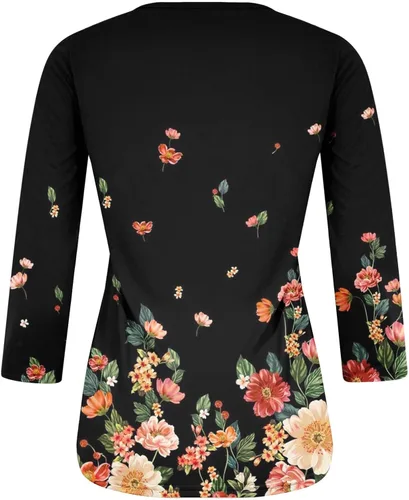 Vista 4 de SERYU Camisas de manga 34 para mujer, cuello redondo, estampado floral, casual, holgada, blusas de moda
