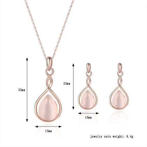 Vista 6 de Rose Gold Jewelry Sets for Women Pink Teardrop Pendant Necklace and Earring Set Embellished with Opal Fashion Wedding Jewelry Gift for Brides and