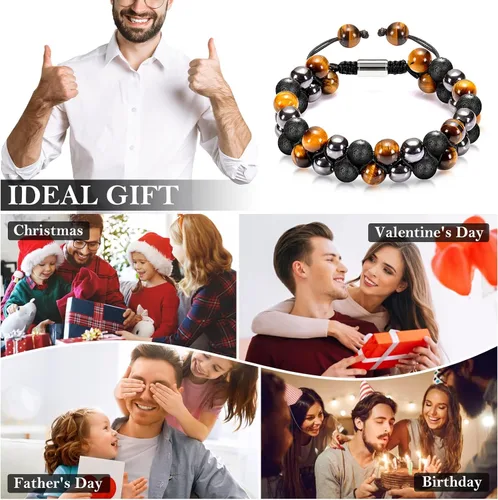 Vista 7 de MJartoria Pulsera de triple protección para hombres y mujeres, ojo de tigre, obsidiana negra y hematita de 0.315 in, pulsera de cuentas de yoga