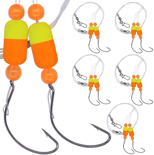 Vista 13 de Aparejos Pompano para Pesca de Surf en Agua Salada con Gancho de Doble Círculo y Espacio Amplio - Juego de 6 Accesorios de Pesca de Surf