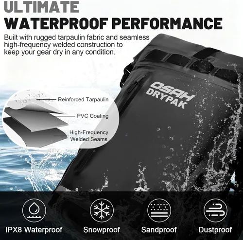 Vista 3 de Waterproof Dry Bag Backpack 25L/35L/55L/85L, Roll-Top Heavy Duty Rucksack Black
