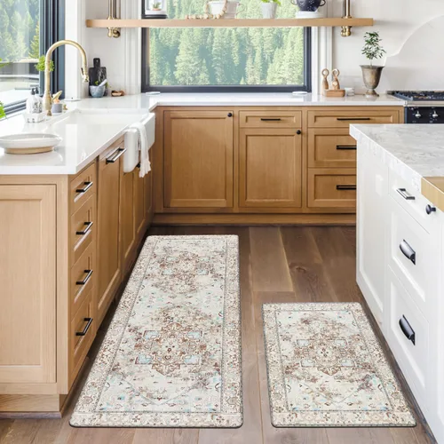 Vista 7 de Cekene Juego de 2 alfombras y tapetes acolchados para cocina, antifatiga, tapetes de cocina para piso, tapetes de cocina estilo bohemio de granja