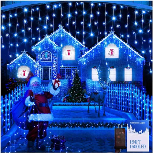 Vista 13 de FLVOECN 480 luces LED de Navidad de 49 pies, enchufables, 8 modos con temporizador, luces de hielo regulables, para exteriores, impermeables