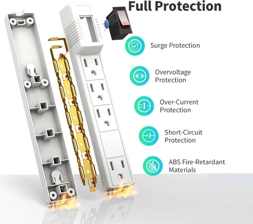 Vista 3 de Regleta protectora contra sobretensiones, paquete de 2 – 4 tomas de corriente y cable de extensión de 2 pies, 1875 W/15 A 90 julios, protección