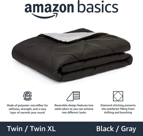 Vista 2 de Amazon Basics Manta de edredón, reversible, microfibra ligera, para todas las estaciones, felpa suave, lavable a máquina, individual/individual XL