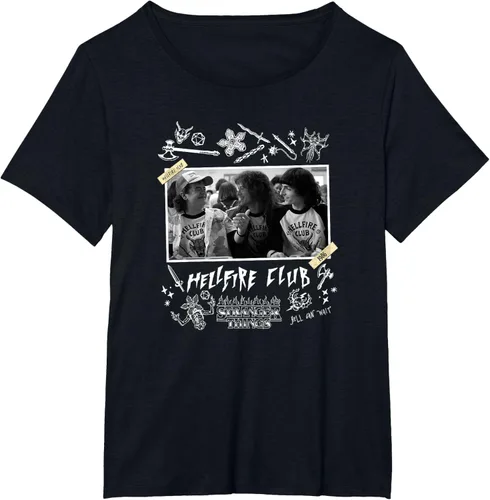 Vista 5 de Stranger Things Camiseta con foto de grupo de 4 Hellfire Club Yearbook, Negro, S