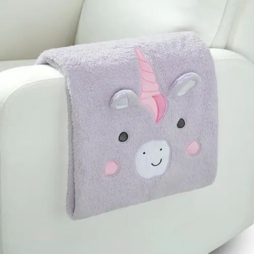 Vista 2 de Delta Children Manta Sherpa personalizada para niños, unicornio morado claro