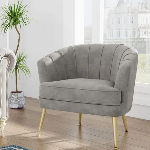 Vista 21 de Silla de acento de terciopelo Andeworld, silla de sofá individual moderna tapizada, sillón de club barrel cómodo para sala de estar con patas