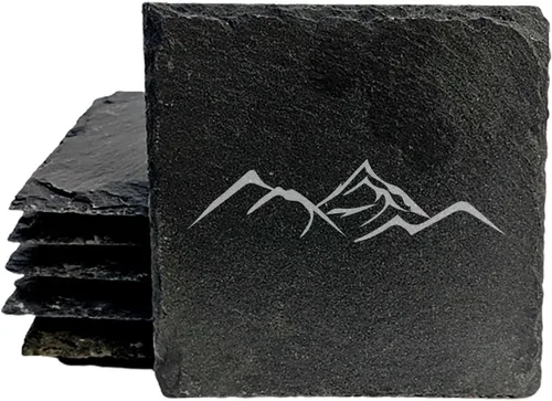 Vista 19 de Mountain Majesty - Posavasos de pizarra con impresionante diseño de escena de montaña, perfectos para decoración del hogar y la oficina y protección