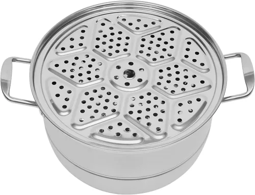 Vista 5 de Olla de vapor de acero inoxidable 304 – Vaporizador de alimentos de 5 niveles de 12.8 pulgadas con tapa para verduras, mariscos, pastas, utensilios