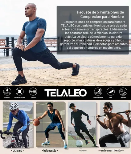 Vista 7 de Paquete de 5 pantalones de compresión para hombre, leggings de rendimiento