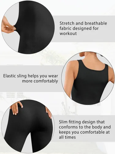 Vista 3 de AUTOMET Overol sin mangas de una pieza acanalado para mujer, para yoga, entrenamiento, para hacer ejercicio