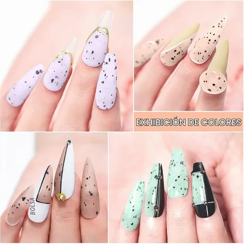Vista 2 de MEET ACROSS Jelly Eggshell - Juego de 6 esmaltes de uñas de gel, color rosa, verde, morado, esmalte de gel agrietado, colección de macarrones