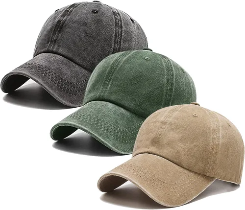 Vista 12 de Paquete de 3 gorras de béisbol vintage lavadas lisas de algodón de sarga ajustable a granel de perfil bajo clásico para hombres/mujeres