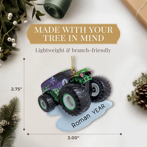 Vista 4 de Adorno personalizado de camión monstruo 2025 Personalización gratuita en 24 horas Adornos navideños para niños para árbol Recuerdo de vehículo