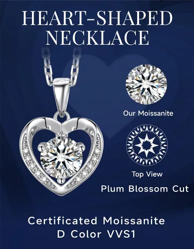 Vista 3 de MomentWish Collar de corazón para mujer, moissanita, diamante de imitación, plata de ley 925