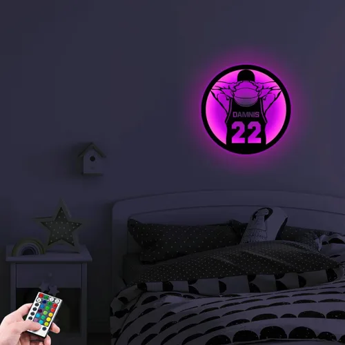 Vista 7 de Letrero de metal personalizado para jugador de baloncesto con luz LED, nombre y número personalizados, arte de pared de baloncesto, decoración